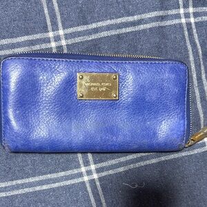 Michael Kors Cobalt Leather Wallet with Gold Accents